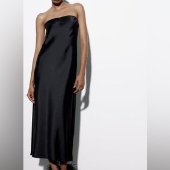 Zara strapless satin effect midi dress NWT - Picture 3 of 7